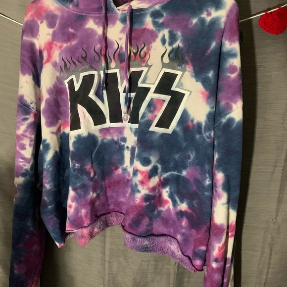 Kiss Tops - Kiss Tie-Dye Cropped Hoodie